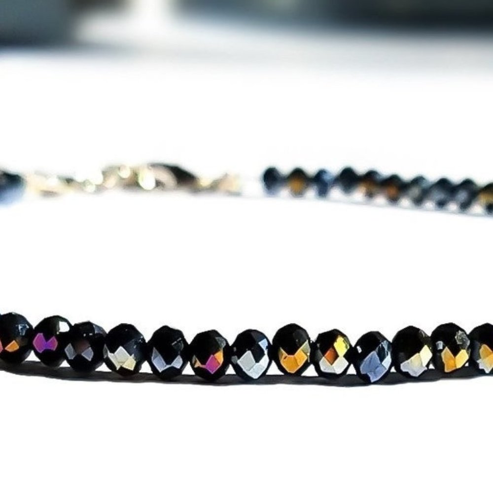 Multicolor Black Crystal Choker/ Cute Adjustable Women's Beaded Crystal Necklace